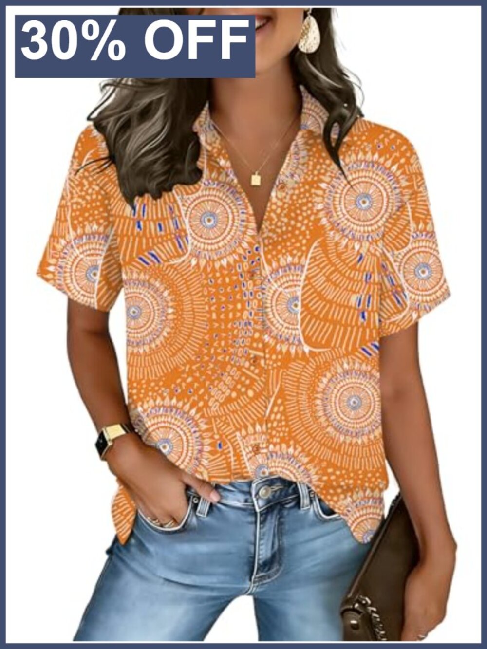 Women's Short Sleeve Button Down Shirt Loose Casual Collared Blouse Summer